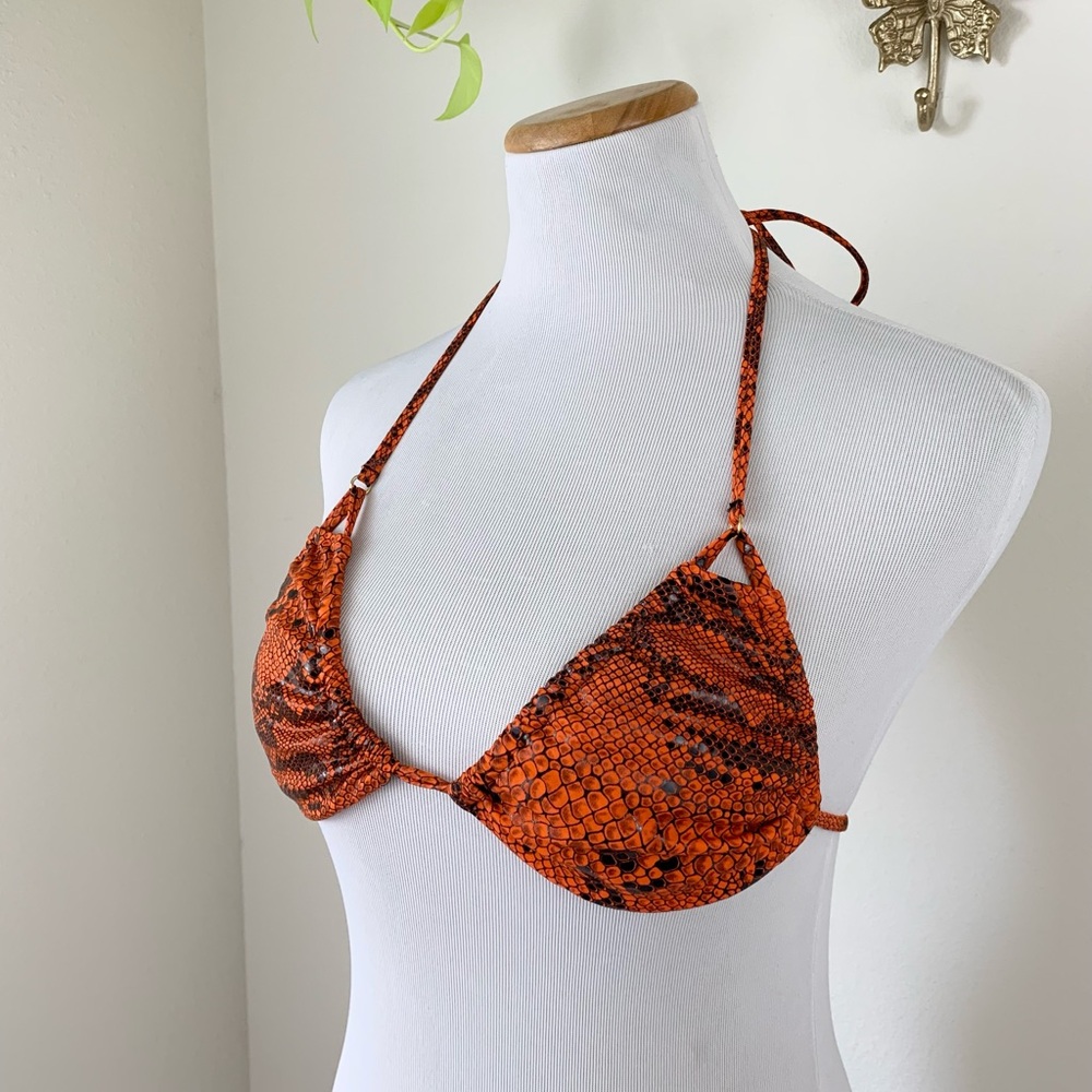 Hard Swimwear Snake Print Bikini Top orange black